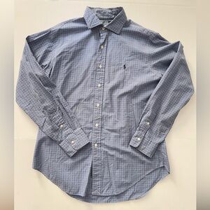 Ralph Lauren Polo Shirt Men Large Blue Check Long Sleeve Preppy Blue Vintage